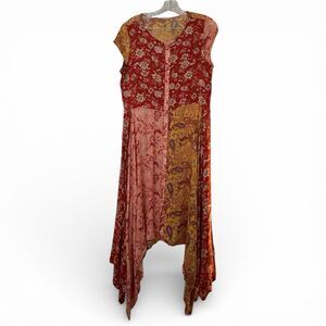 Rocks & Indigo Multi Patterned Patchwork Boho Shark Bite Hem Dress S Cottagecore